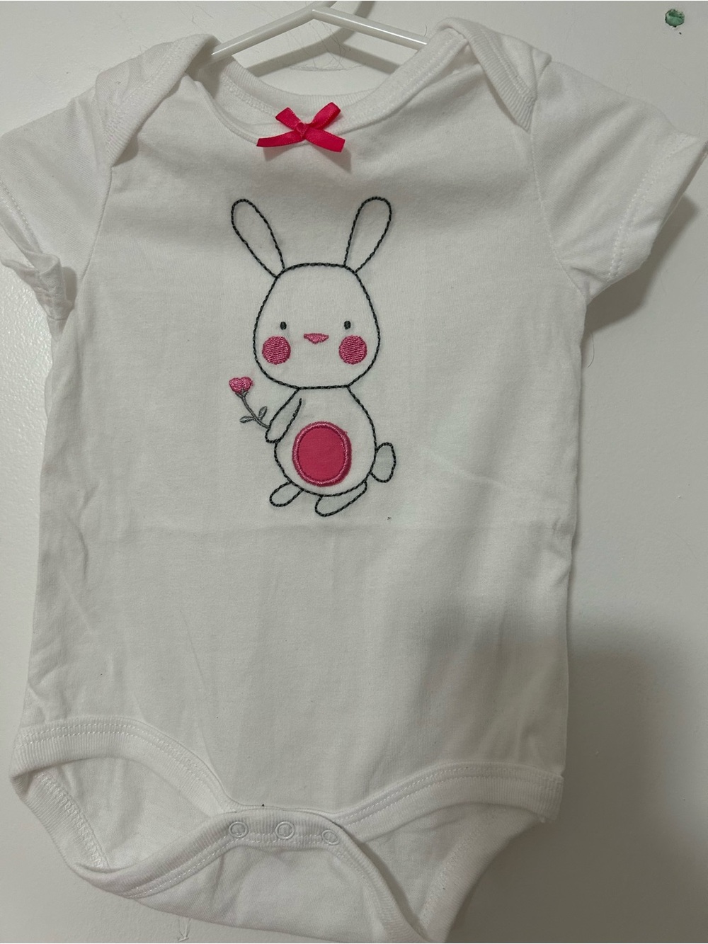 White Baby One-Piece with Pink Bunny Applique